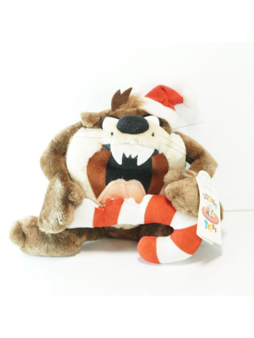 Looney Tunes Taz Plush Christmas Santa Hat Candy Cane 1990s Applause 6 inches